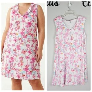Crown & Ivy Flamingo Palm Print V-Neck Sleeveless Shift Dress Size 2X